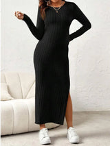 Long Sleeve Rib Knit Solid Color Maternity Dress