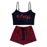 Crop Top & Elastic Waist Stripped Shorts - 2 Pcs Sleepwear