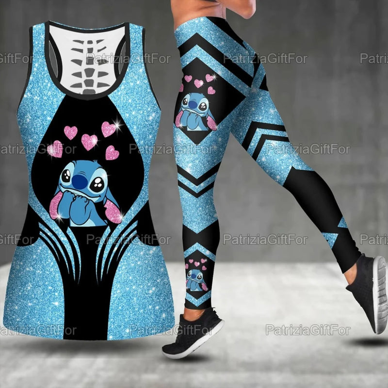 Disney Stitch Hollow Tank Top+ Leggings Yoga Set