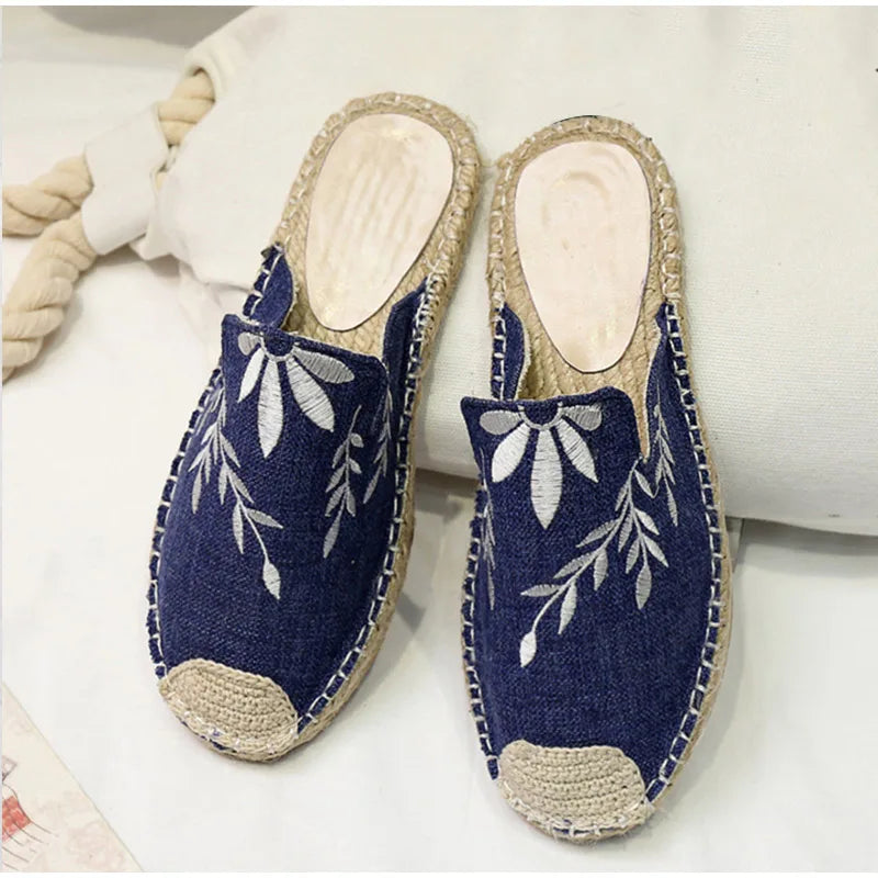 Women’s Embroidered Hemp Flat Slippers