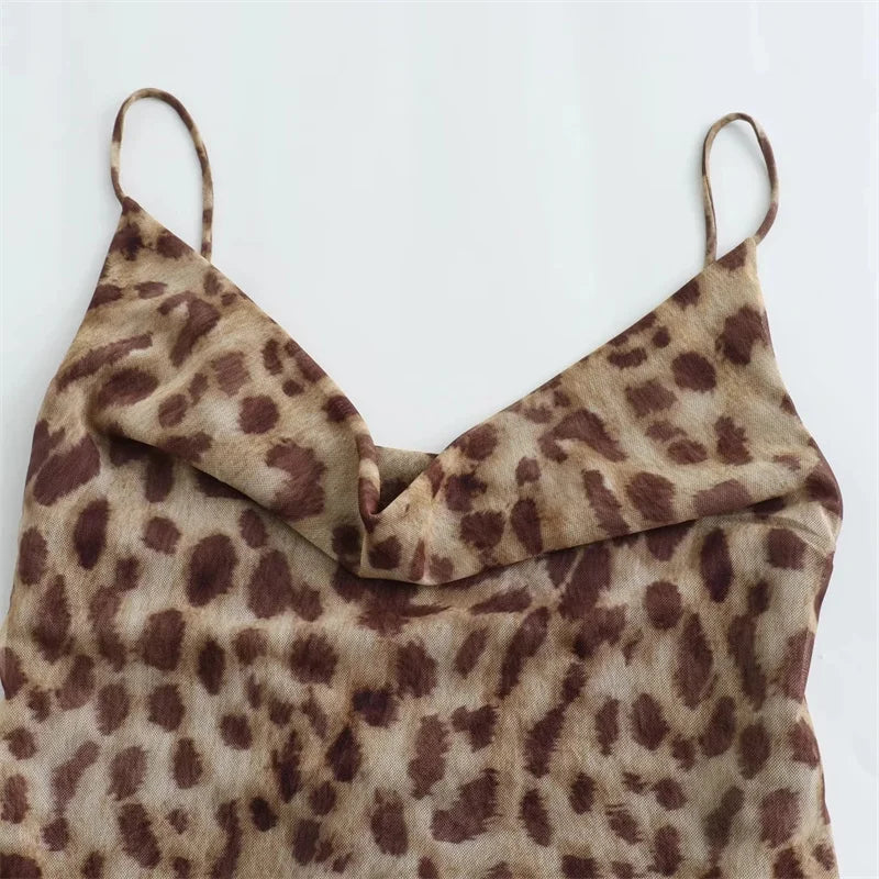 Leopard Tulle Backless Slip Dress