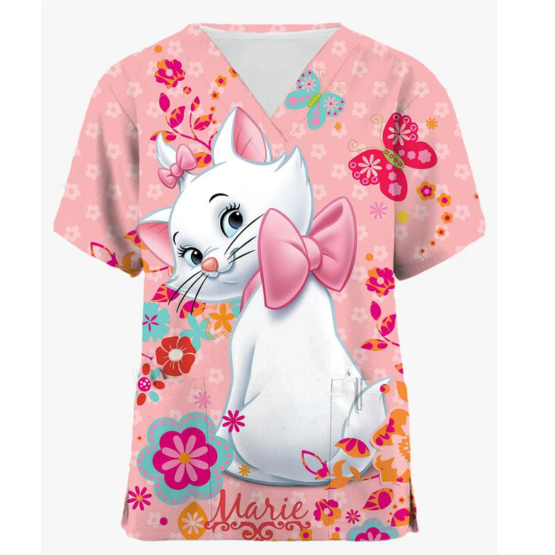 Disney Mary Cat Print Scrub Top