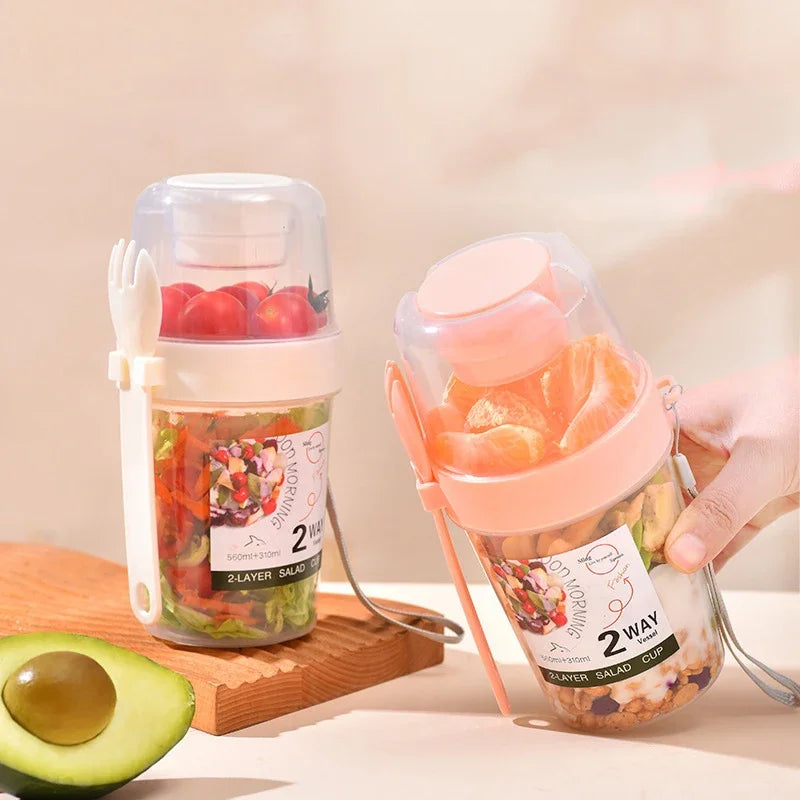 1Pc Breakfast Fruit Oat Yogurt Salad Cup with Lid and Spoon