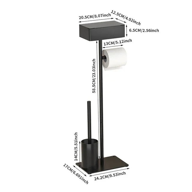 Free Standing Toilet Tissue Holder with Cleaning Brush and Top Shelf Storage