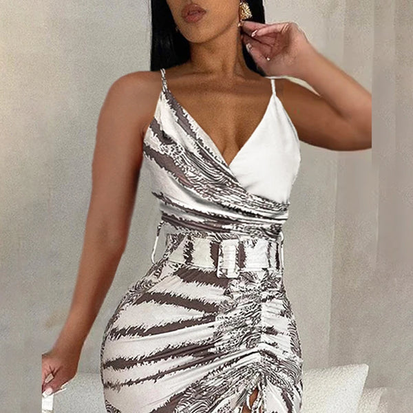 Zebra Stripe Tie Dye Print High Slit Maxi Dress