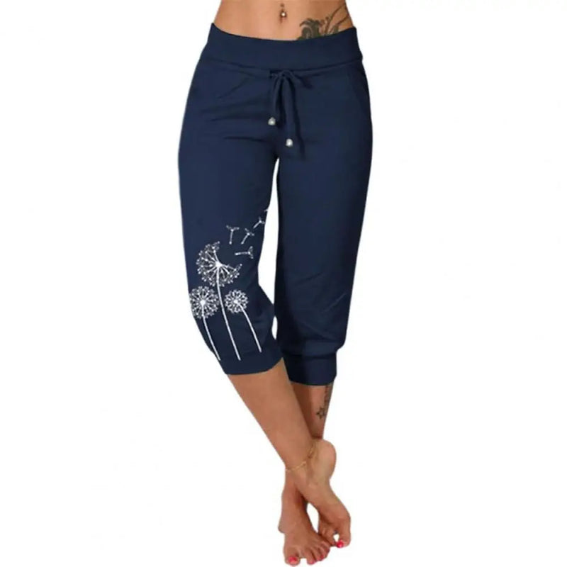 Dandelion Print - Casual Summer Cropped Pants