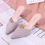 Rhinestone Women's Mule Slides Heeled Pointed Toe