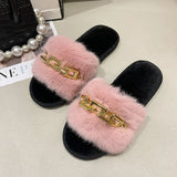 Fluffy Fur Slippers - Fashion Chain Design Women Home Slippers