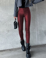 Women's Fashion PU High Waist Tight Casual Leather Pants