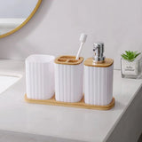 Bathroom Set Soap Dispenser, Toothbrush Cup, and Bamboo Tray Set