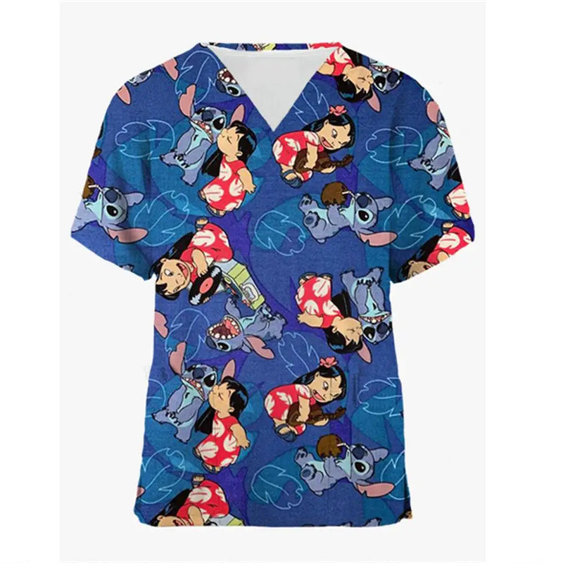 Disney Mickey or Stitch Print Medical Scrub Tops