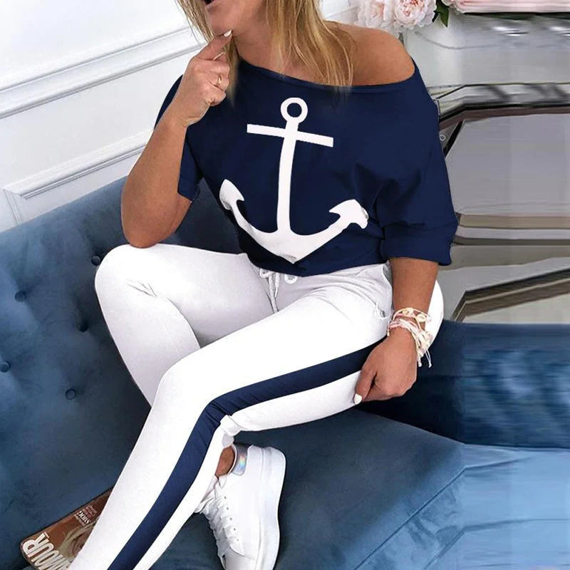 Women’s Fashion Pant Set – Boat Anchor Print