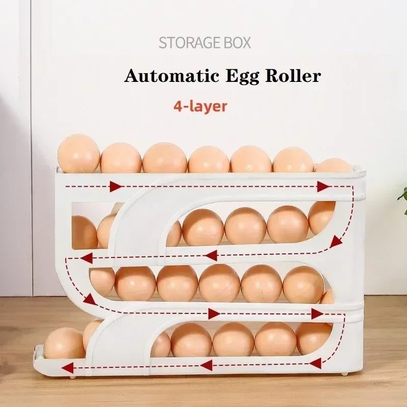 4-Tier Automatic Rolling Egg Holder for Fridge