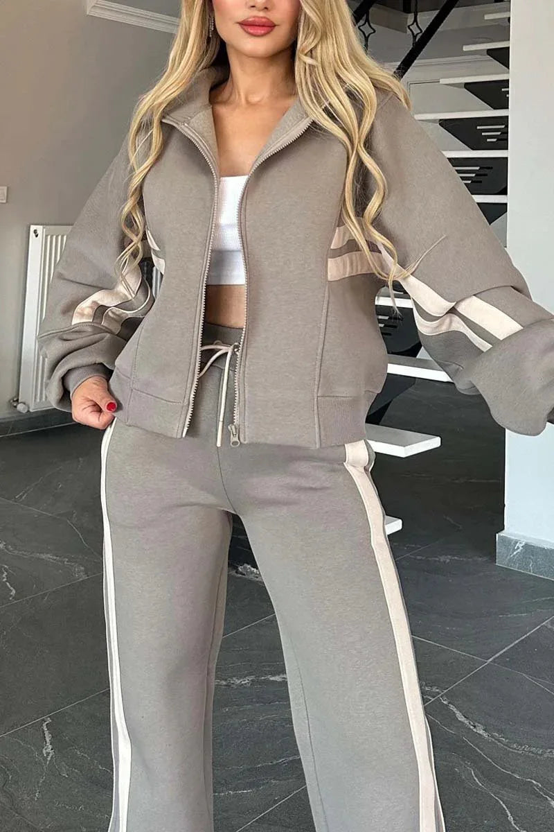 Striped Zipper Jacket + Sweatpants