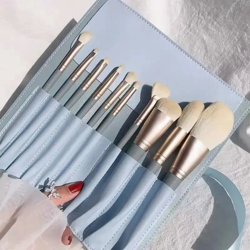 Blue 10PCS Soft-Bristled Makeup Brushes