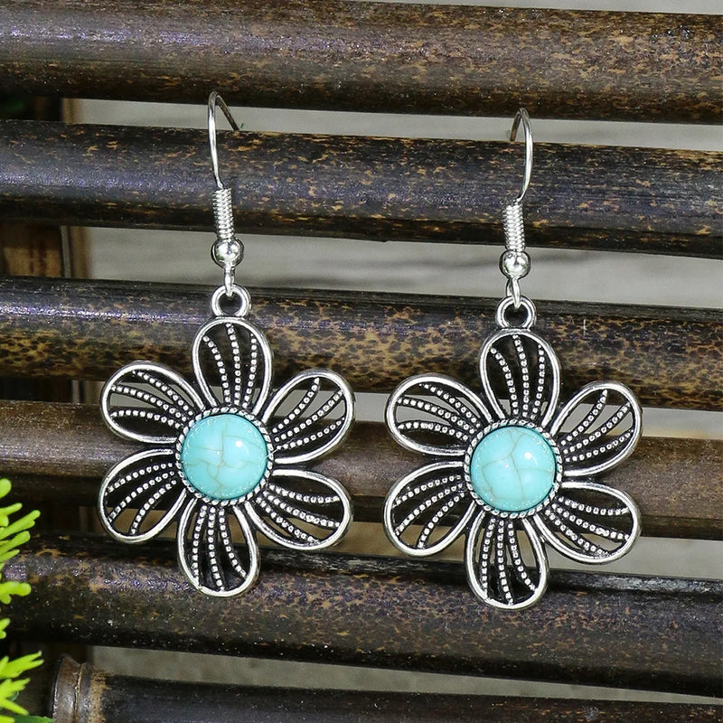 Ethnic Vintage Boho Creative Geometric Silver Color Dangle Earrings