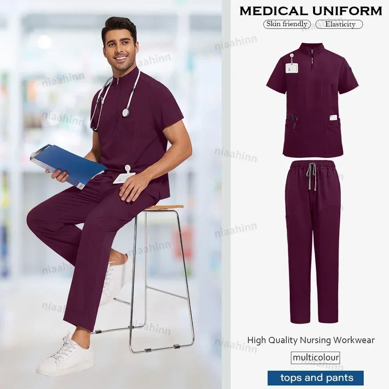 Men's High Quality Hospital Nurse Scrubs Sets - Slim Fit Medical Scrubs