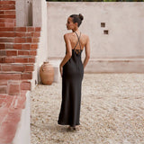 Sleeveless Halter Top Cross Back Maxi Dress