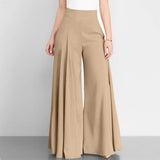 Pleated High Waist Elastic A-Line Palazzo Trousers