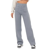 Fashionable New Women's Straight-leg Casual Pants - High-waisted, Buttoned, Elastic Waist with Multiple Pockets