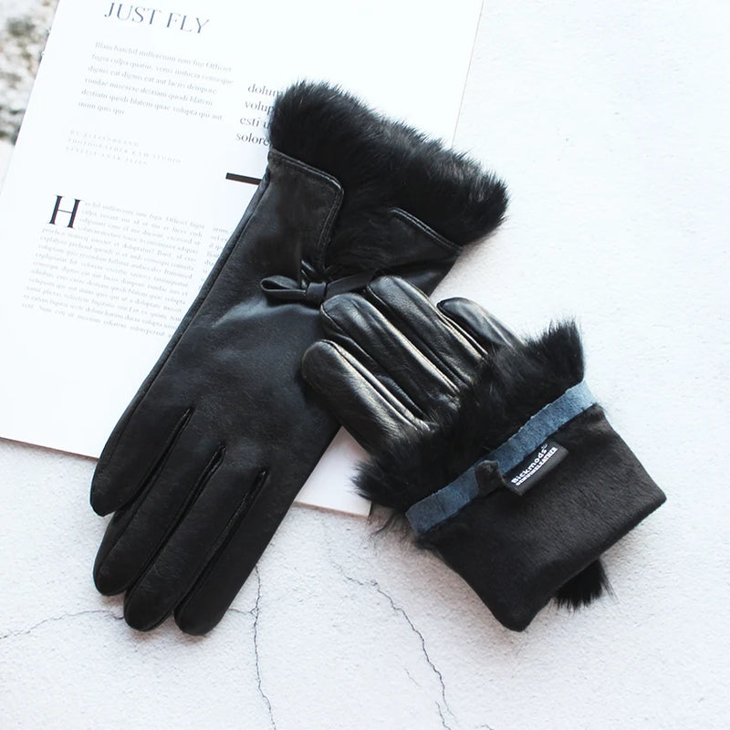 Women's Genuine Leather with Velvet Lining Fashion Driving/Riding Gloves