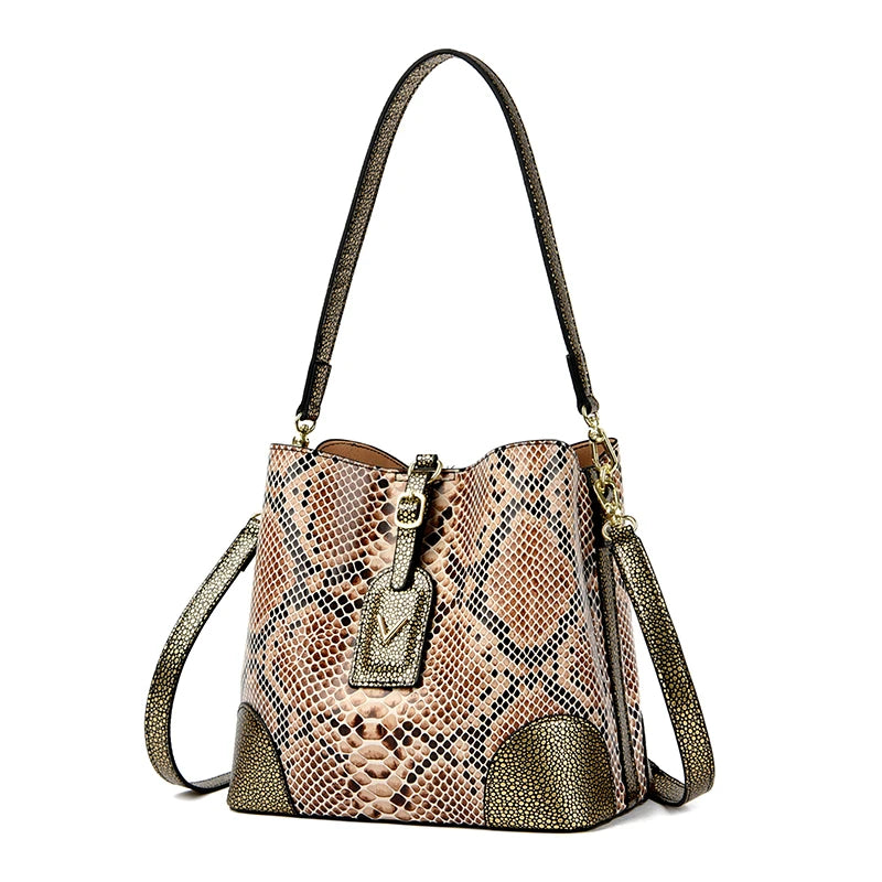 Snake Pattern Large Capacity Bucket Tote Bag