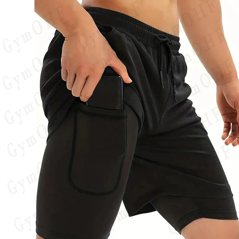 Men's Fitness Training T-shirt Sports 2-in-1 Double Layer Shorts Set