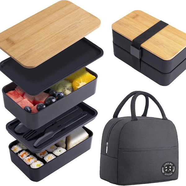 Stackable Bento Lunch Box with Insulated Bag – Microwaveable