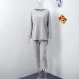 Casual O-neck Full Sleeve Pullover Pleated Long Trousers 2-Piece Outfit