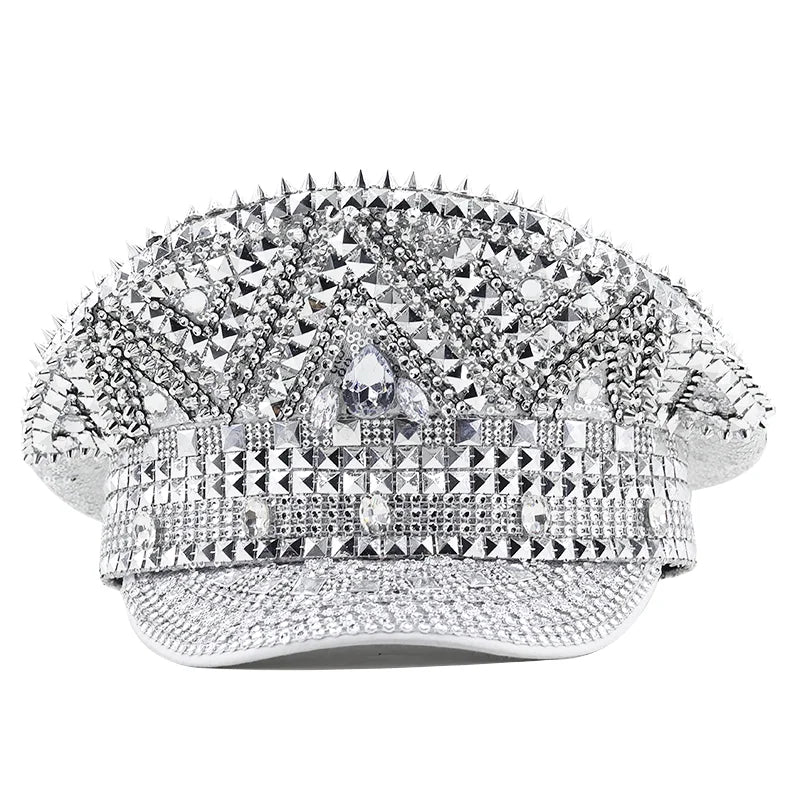 Luxury Rhinestone Military Hat