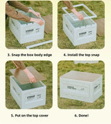 Camping Folding Box with Wooden Cover - Outdoor Storage Organizer