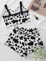 Cow Pattern Lace Edge Camisole Pajama Set