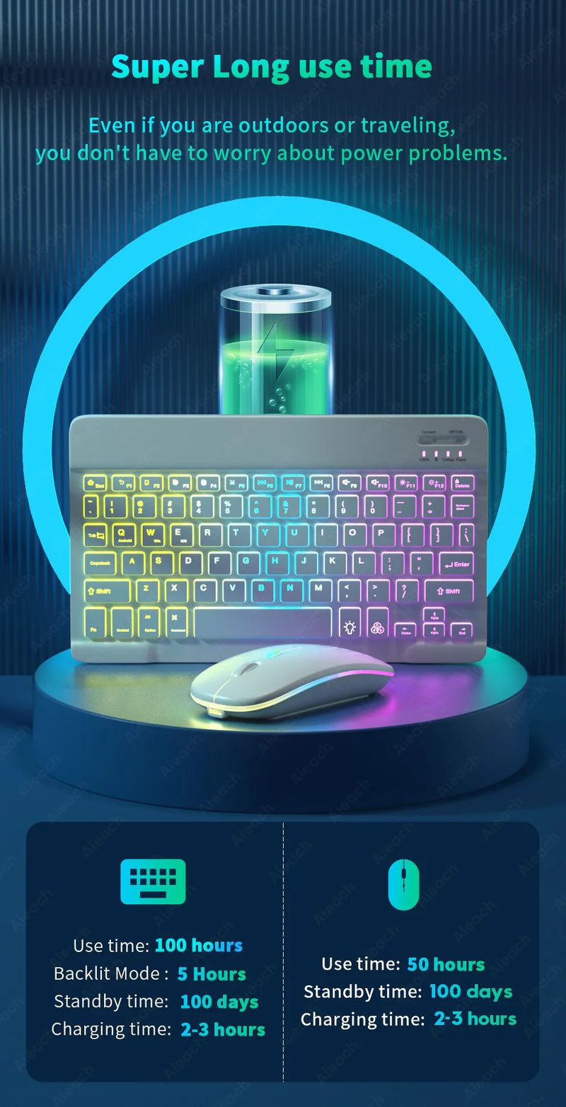 Rainbow RGB Backlit Wireless Keyboard and Mouse Set for Tablet, iPad, and Smartphone