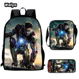 3-PCS Set Cartoon Anime Iron Man Kids School Backpack