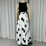 Office Chic Solid Sleeveless Round Neck Vest Top Loose Polka Dot Printed Long Skirt Set