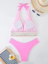 Halter Bikini Solid Bandage Swimsuit