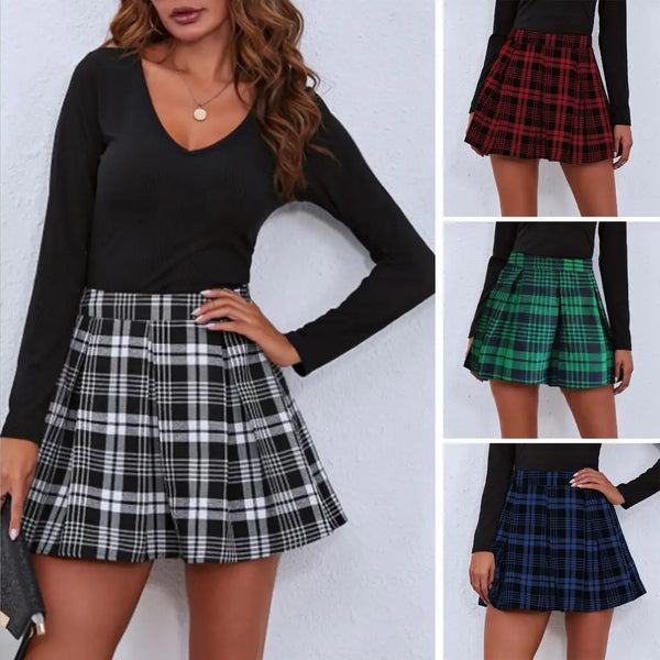 High Waist Pleated Plaid Skirt