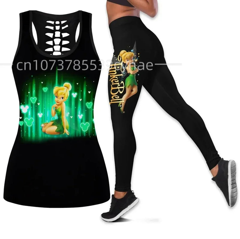 Disney Tinker Bell  Hollow Vest+Leggings Yoga Set