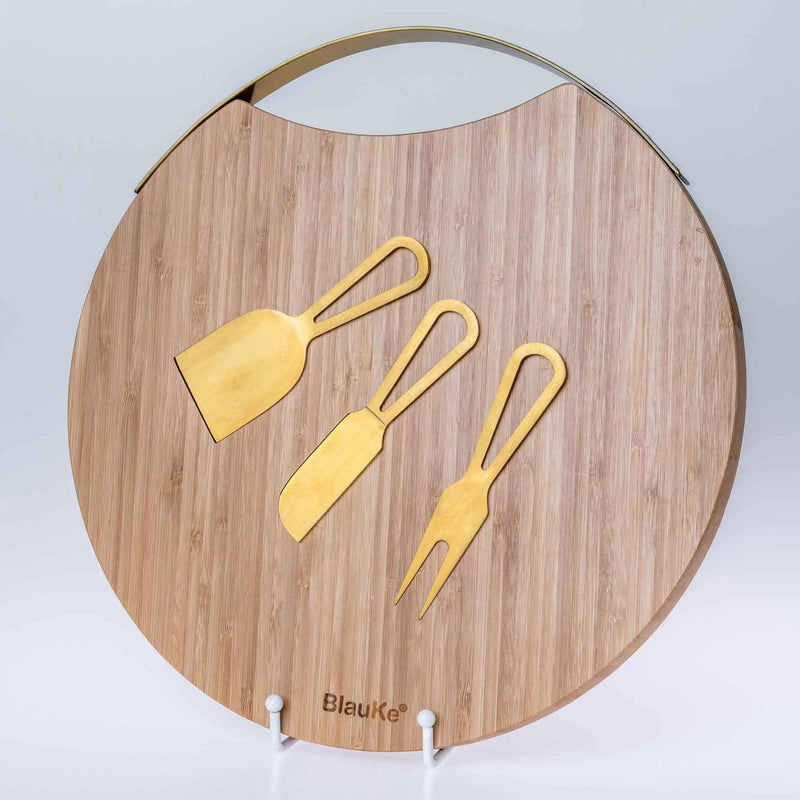 Bamboo Cheese Board and Knife Set with Magnetic Cutlery Storage