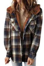 Casual Plaid Hooded Woolen Coat