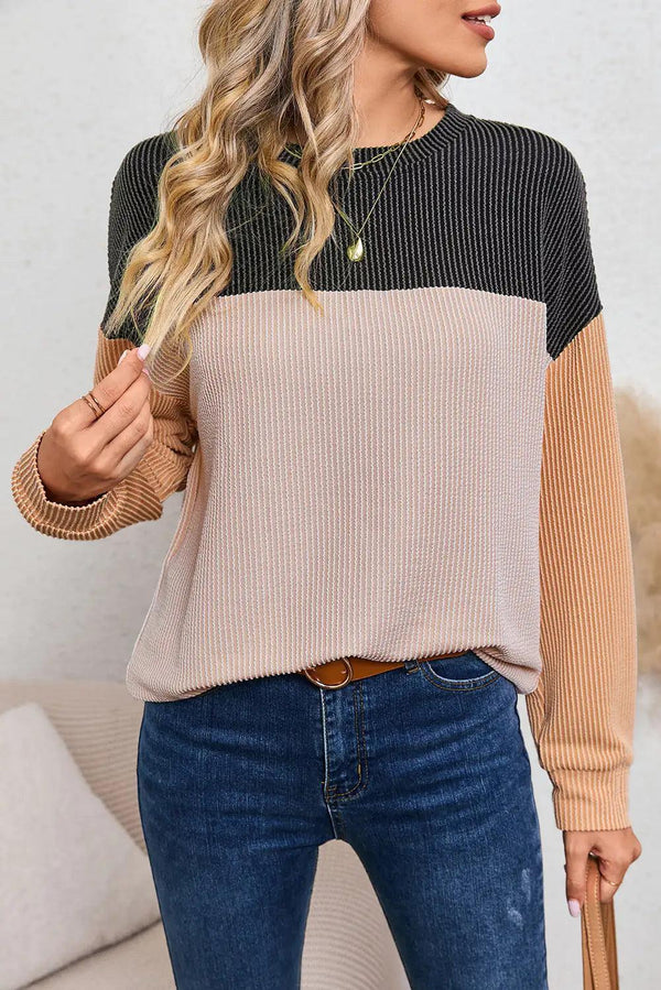 Block Corduroy Long Sleeve Top