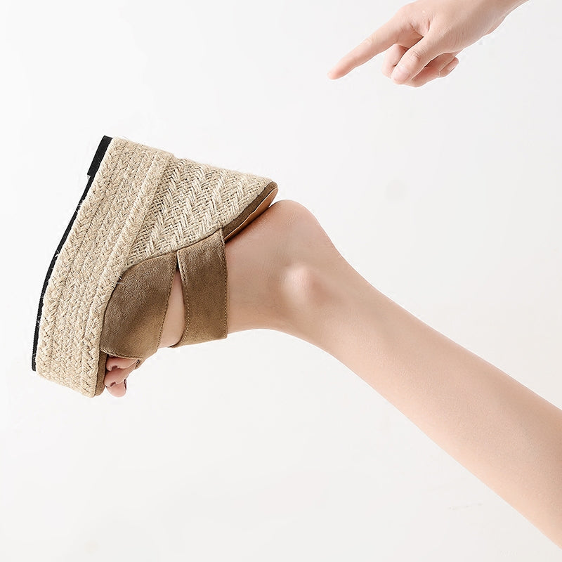 Suede Slope Heel Roman Style Wedge Sandal 