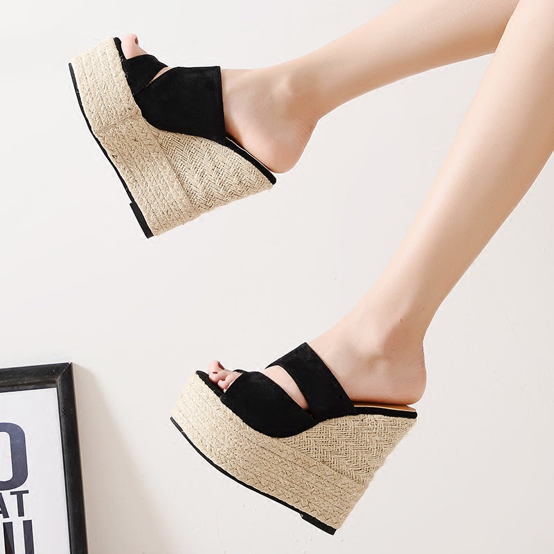 Suede Slope Heel Roman Style Wedge Sandal 