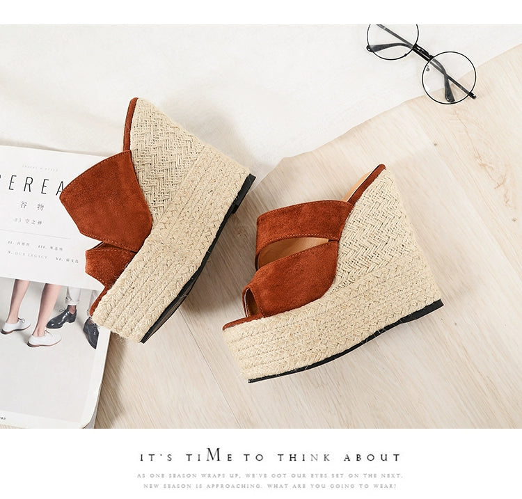 Suede Slope Heel Roman Style Wedge Sandal 