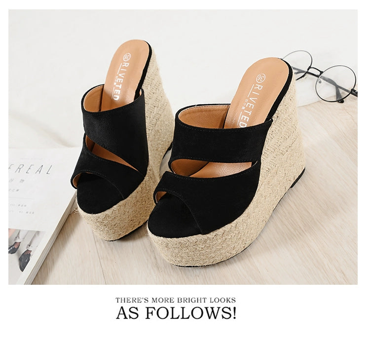 Suede Slope Heel Roman Style Wedge Sandal 