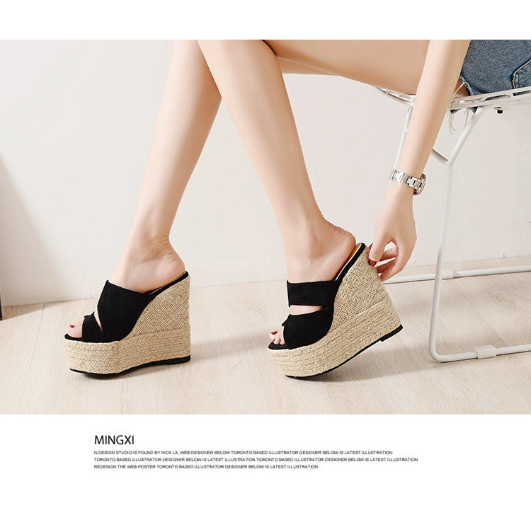 Suede Slope Heel Roman Style Wedge Sandal 