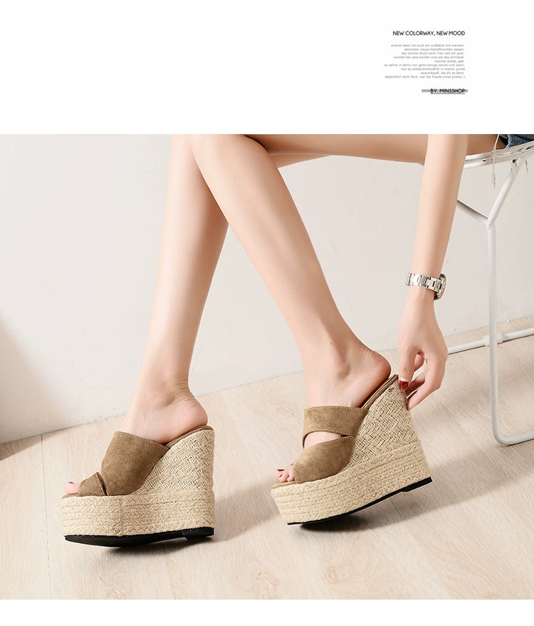 Suede Slope Heel Roman Style Wedge Sandal 