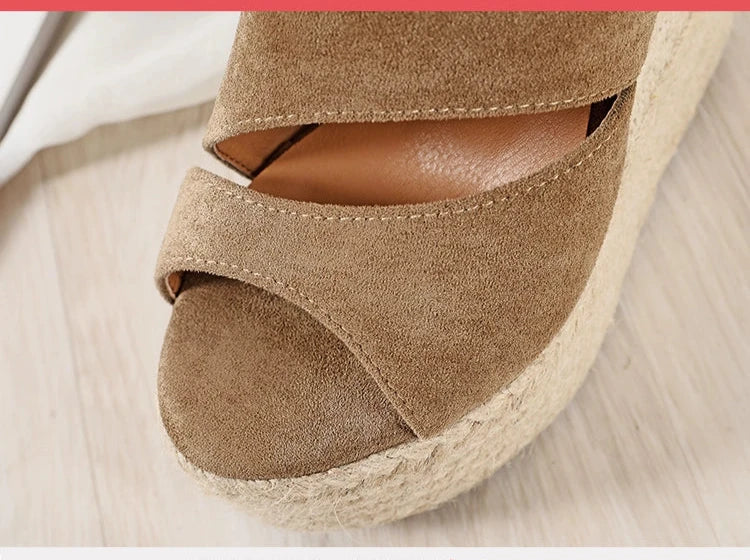 Suede Slope Heel Roman Style Wedge Sandal 