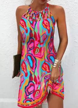 Printed Sleeveless Hollow Dress