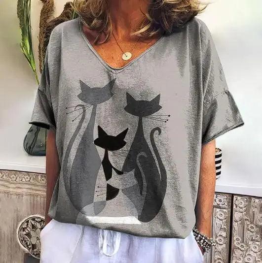 Summer Short Sleeve T-Shirt with Kitten Graphic